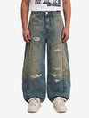 Vintage Mud-Dyed Distressed Barrel Jeans - 2537
