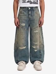 Vintage Mud-Dyed Distressed Barrel Jeans - 2537 