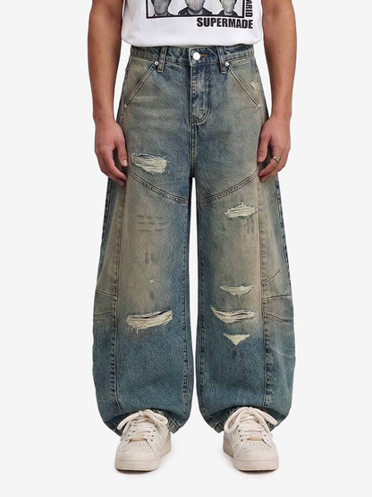 Vintage Mud-Dyed Distressed Barrel Jeans - 2537 