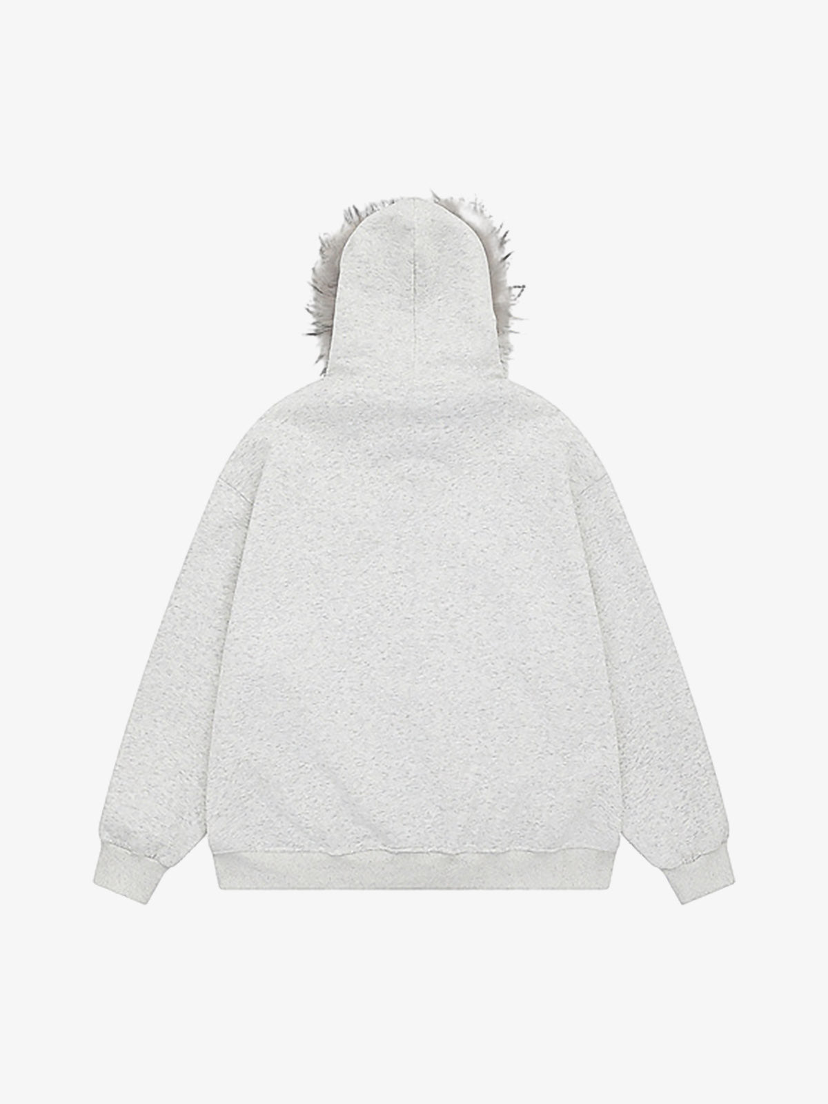 Retro Faux Fur Collar Print Zip-Up Hooded Sweatshirt 