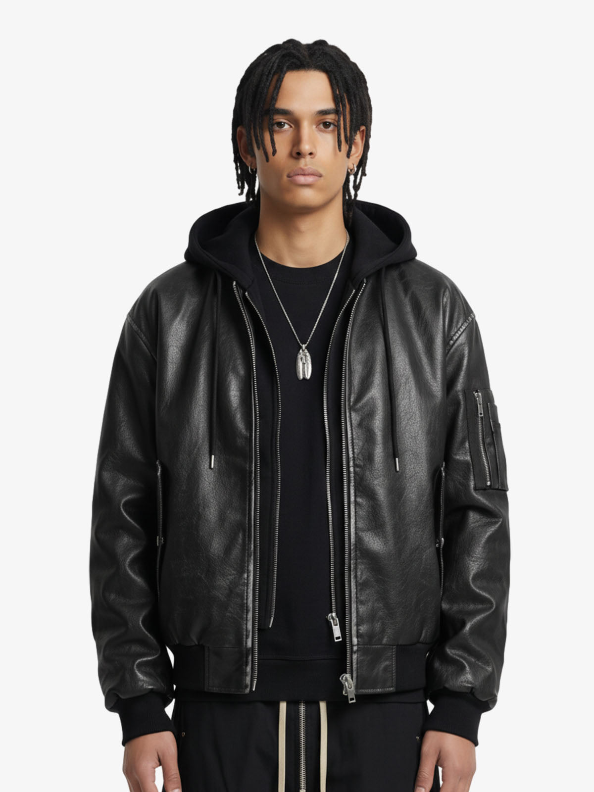 Retro Distressed Washed PU Leather Cotton Jacket 