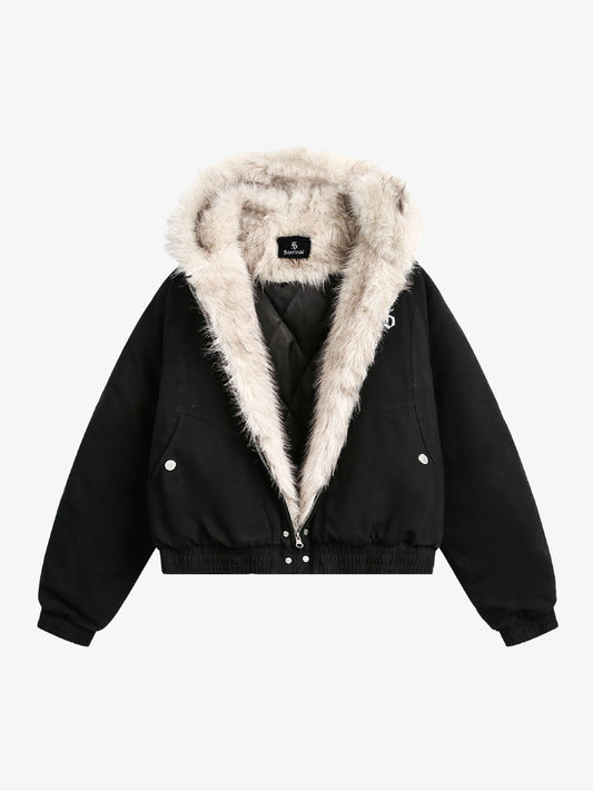 Spliced Fur Hooded Quilted Jacket - 2285 
