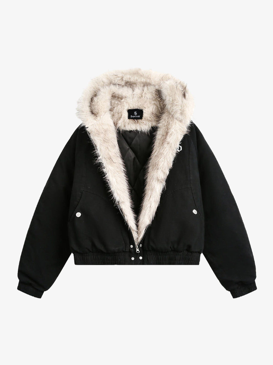 Spliced Fur Hooded Quilted Jacket - 2285 