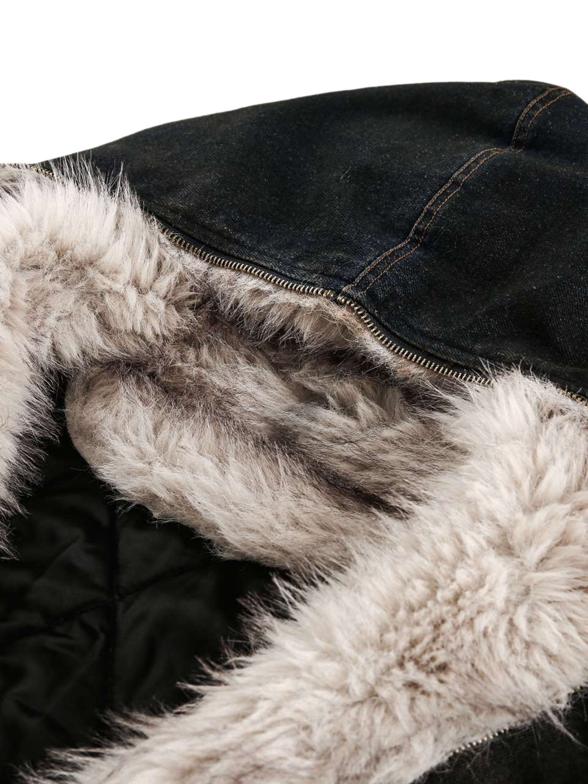 Thesupermade Washed Denim Fur Hooded Jacket - 2265