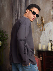Waffelstrick Distressed Gradient Print Long-T-Shirt