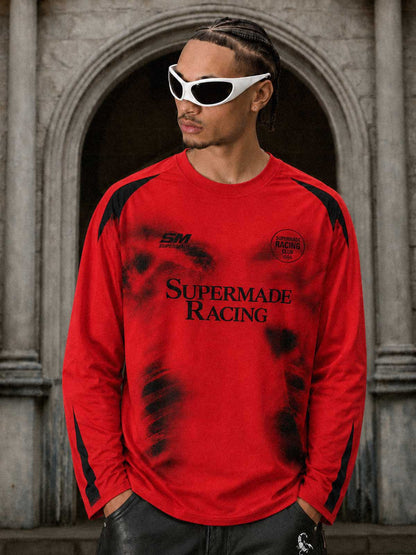 Skull Graphic Layered Racing Logo Long Sleeve Tee