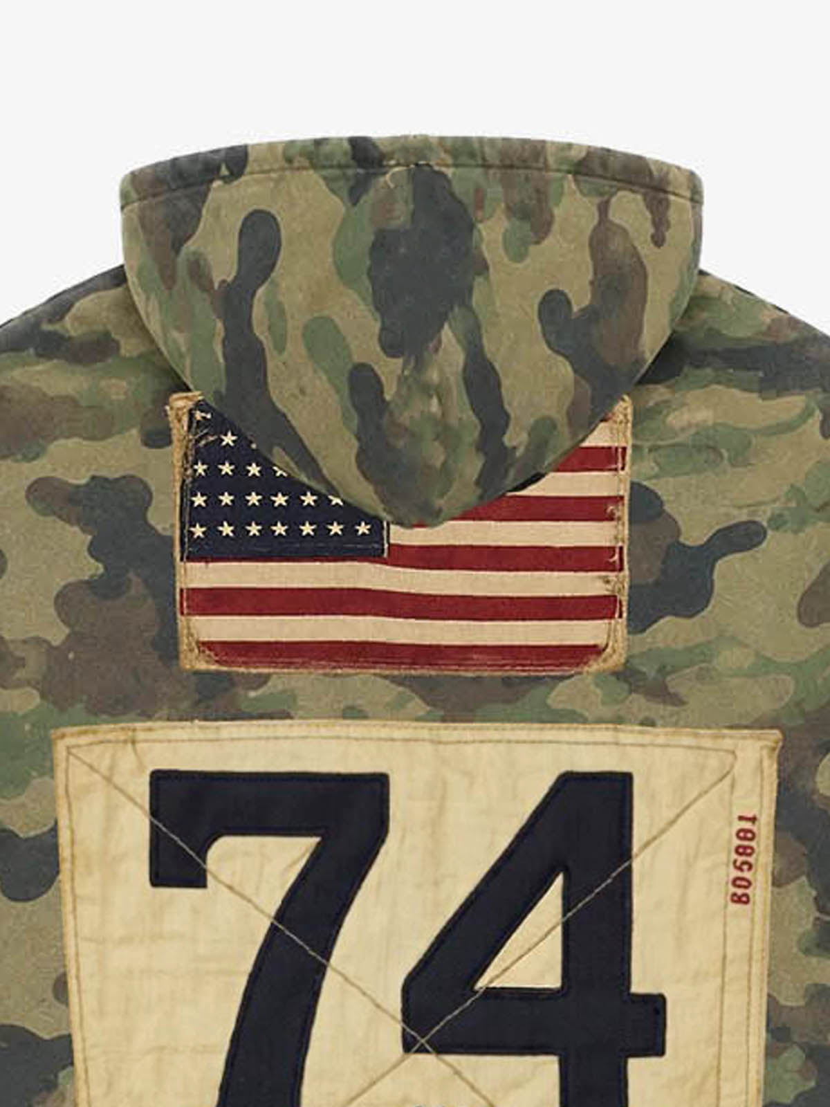 Camo Letter Graphic Distressed Zip-Up Hoodie