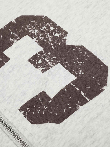 Thesupermade Distressed Number Print Regular Fit Pullover Hoodie