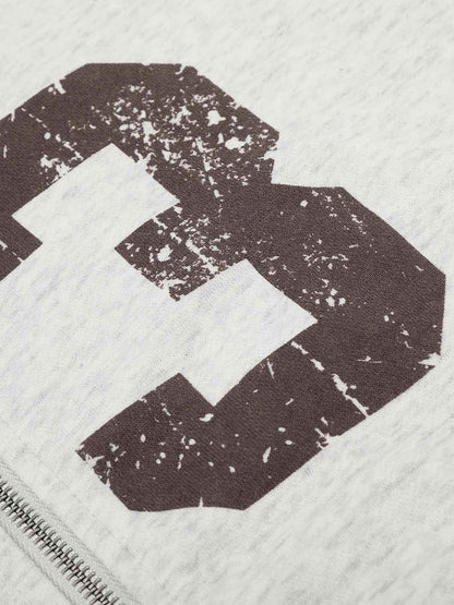 Thesupermade Distressed Number Print Regular Fit Pullover Hoodie