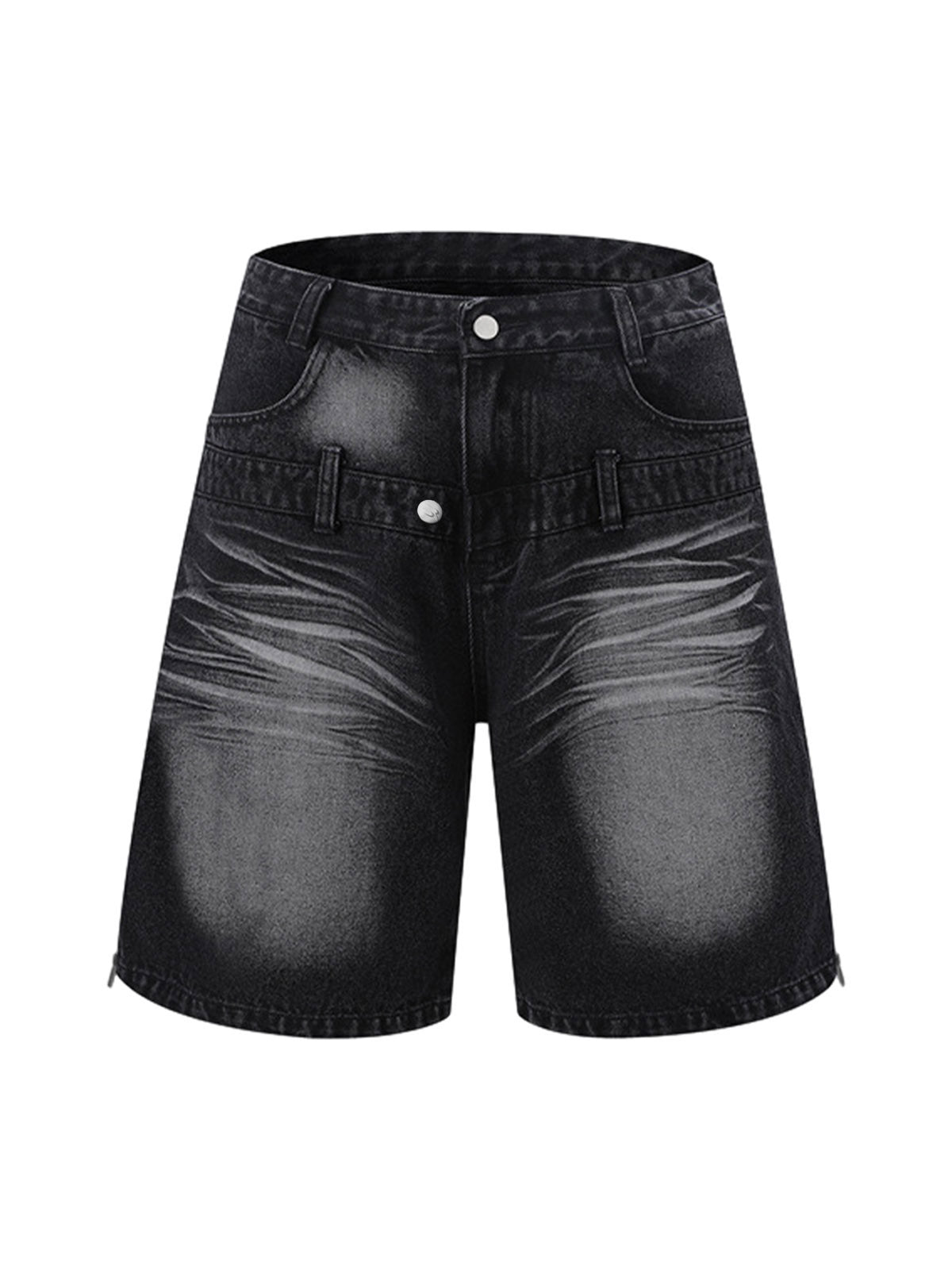 Distressed Washed Workwear Denim Shirt And Jorts Set 