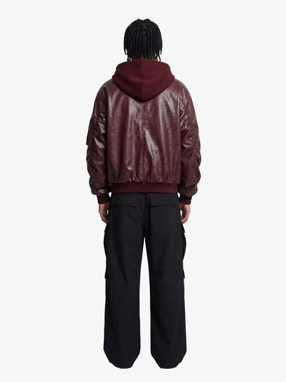 Retro Distressed Washed PU Leather Cotton Jacket 