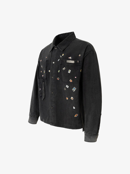Vintage Sticker Washed Denim Jacket 