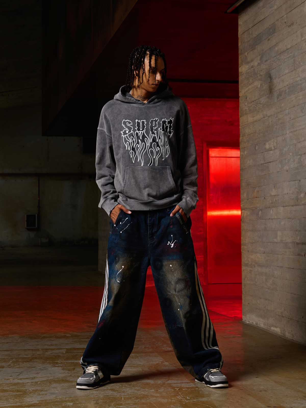 Original Distressed SPMD Graphic Cotton Hoodie 