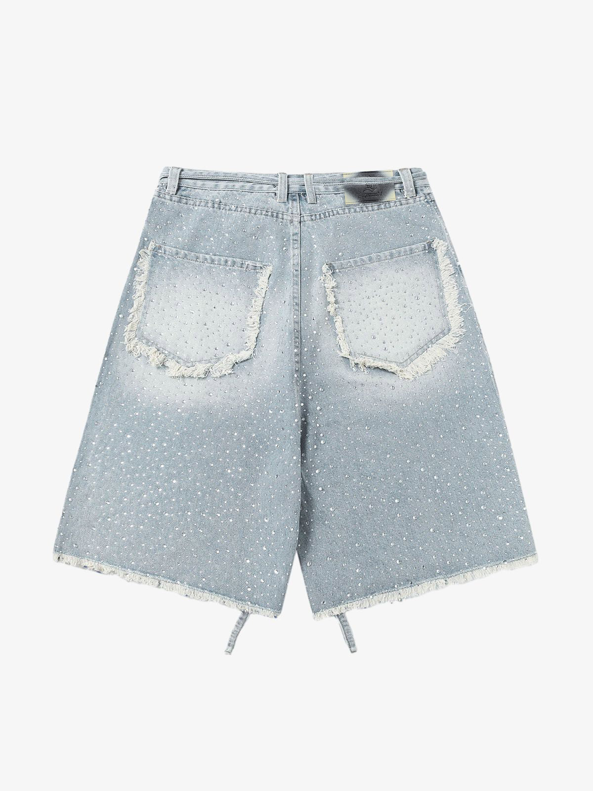 Distressed Rhinestone Denim Jorts - 2454 
