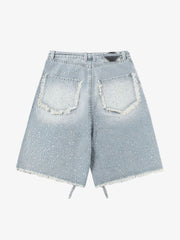 Distressed Rhinestone Denim Jorts - 2454 