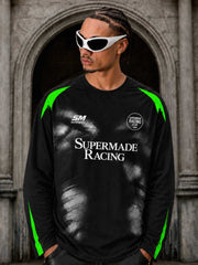 Skull Graphic Layered Racing Logo Long Sleeve Tee