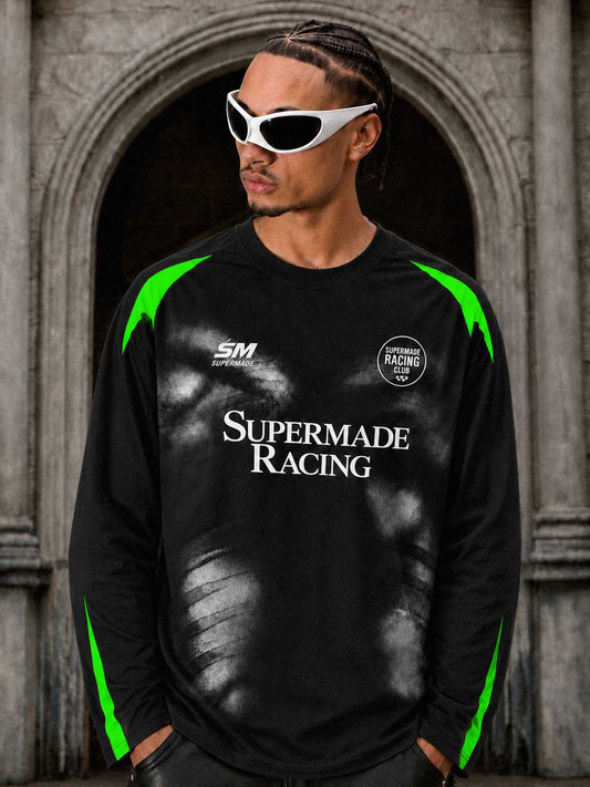 Langarmshirt mit Totenkopf-Grafik und mehrlagigem Rennlogo