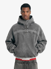Fleece Retro Zipper Eye-Hood Design Hooded Jacket - 2489 
