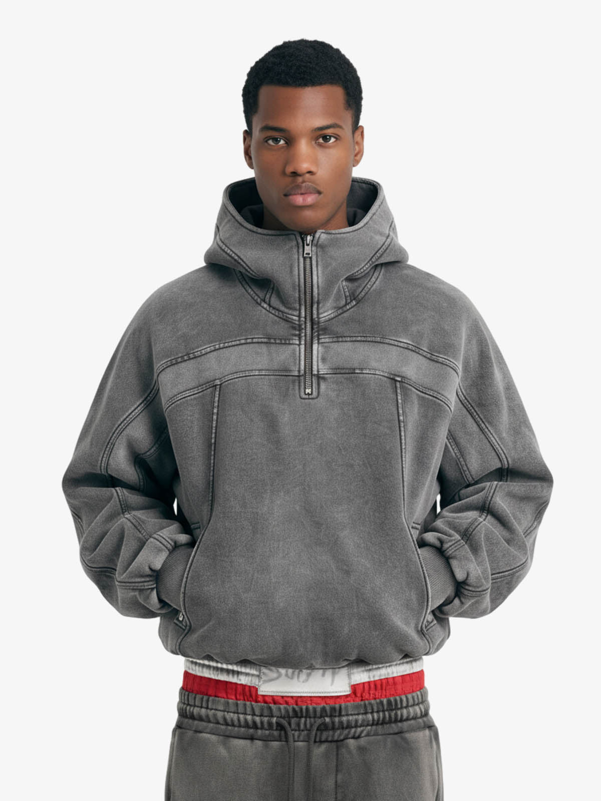 Fleece Retro Zipper Eye-Hood Design Hooded Jacket - 2489 