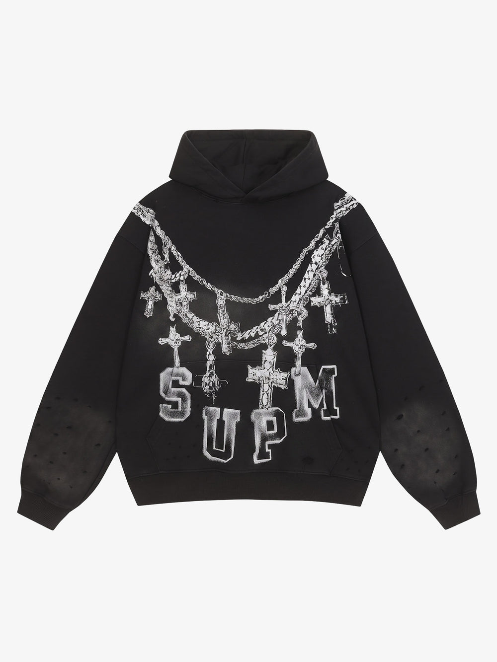 Streetwear Distressed Chain Graphic Hoodie