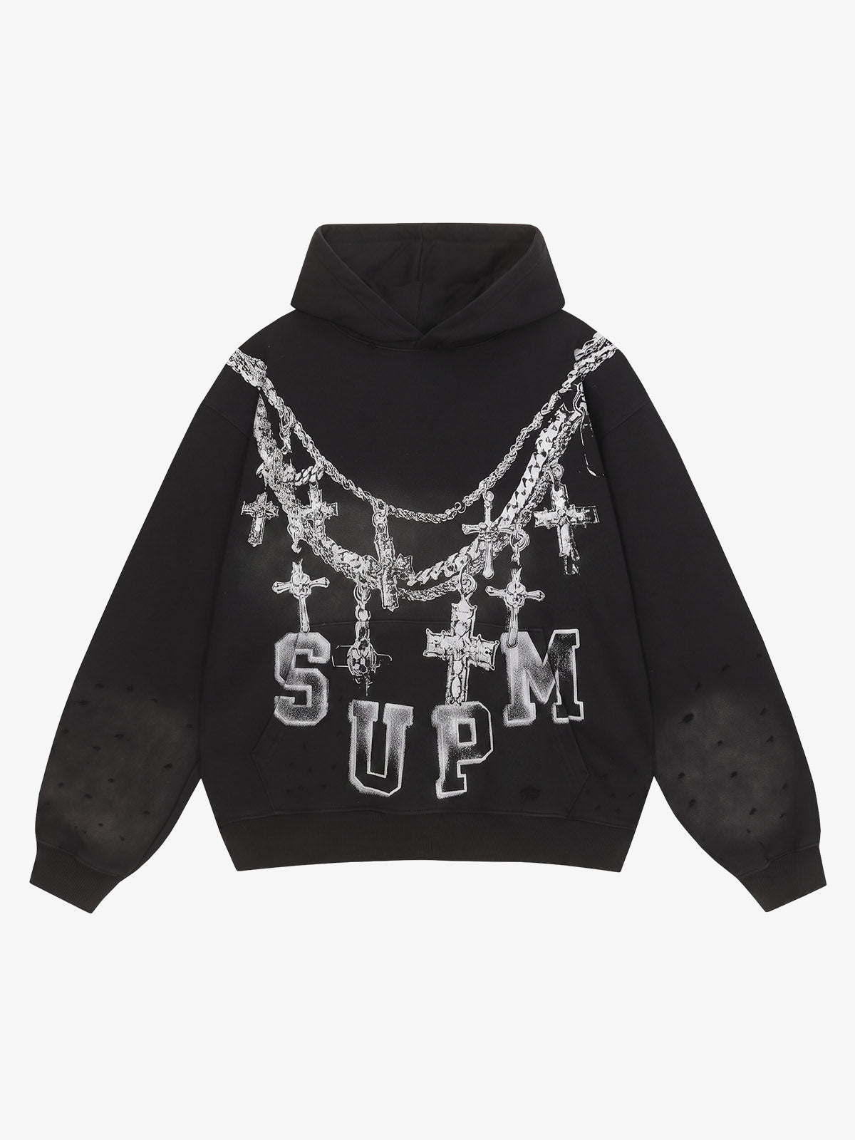 Streetwear Distressed Chain Graphic Hoodie