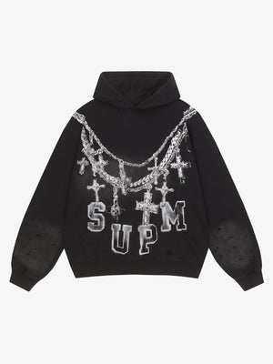 Streetwear Distressed Chain Graphic Hoodie