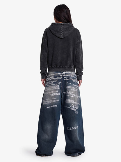 Distressed Washed Asymmetrical Placket Zip-Up Hoodie