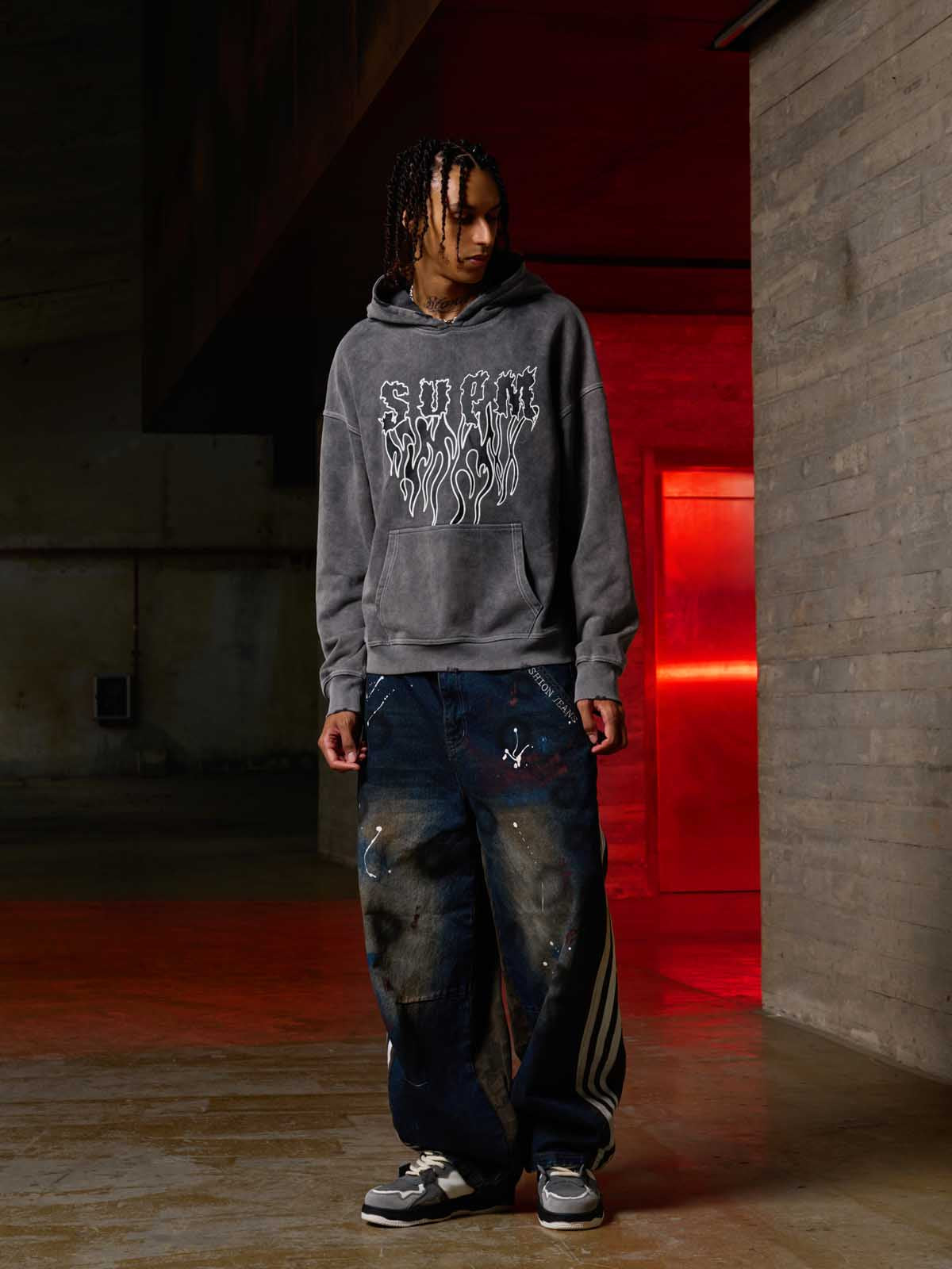 Original Distressed SPMD Graphic Cotton Hoodie 