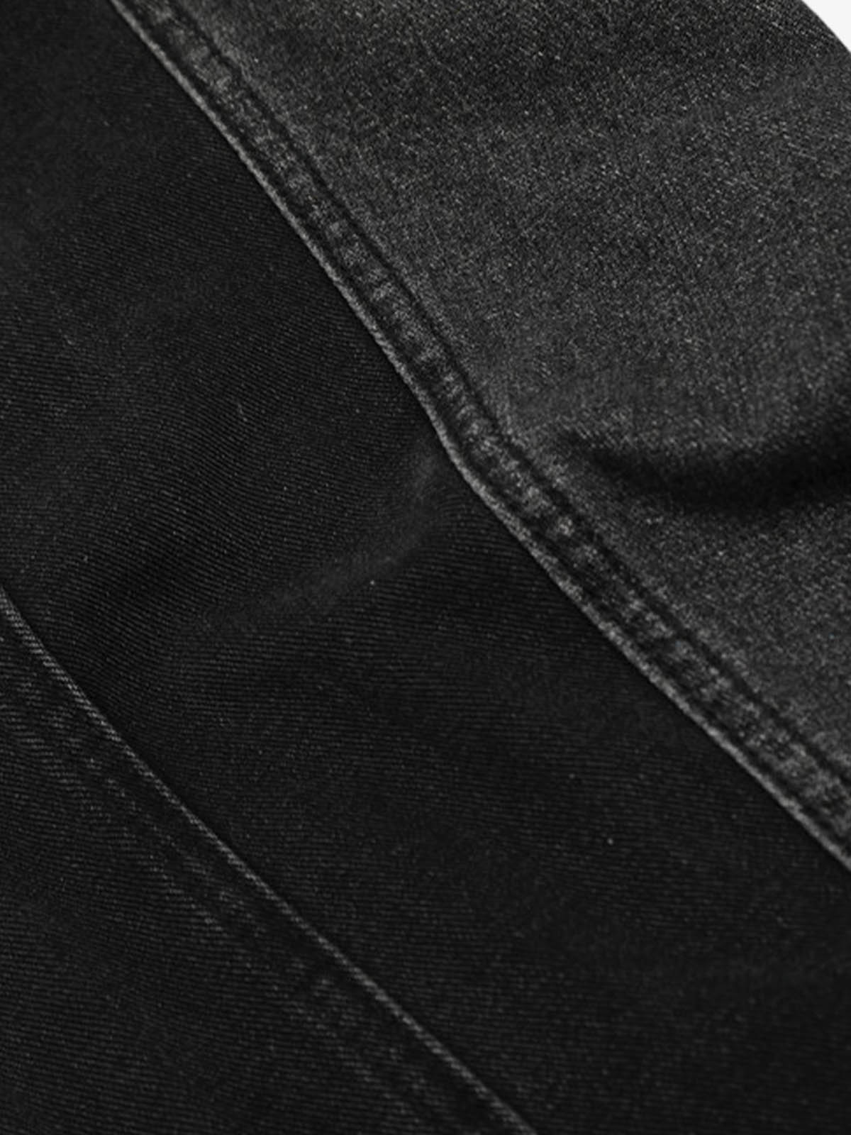 Denim Faux Two-piece Plaid Detachable Scimitar Jeans - 2435 