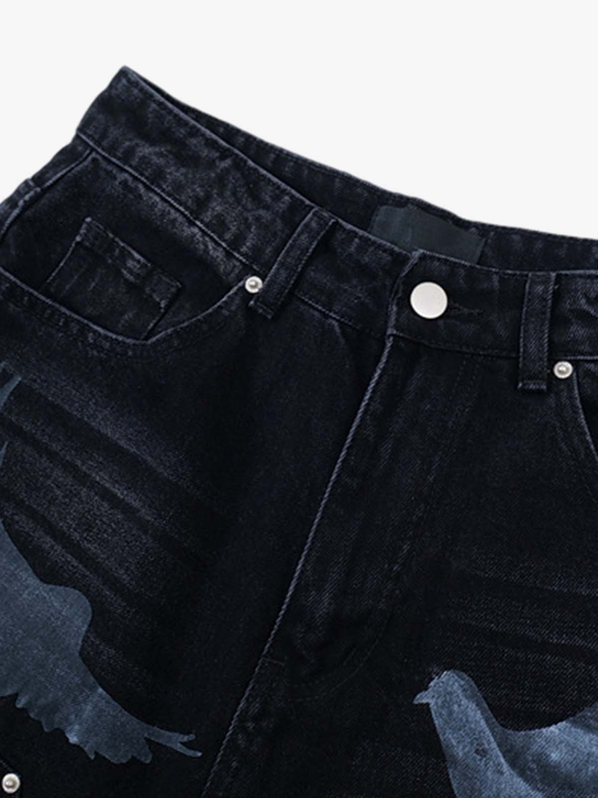 Stylish Denim Shorts with Flying Bird Prints for Summer Outfits 