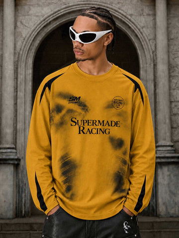 Skull Graphic Layered Racing Logo Long Sleeve Tee