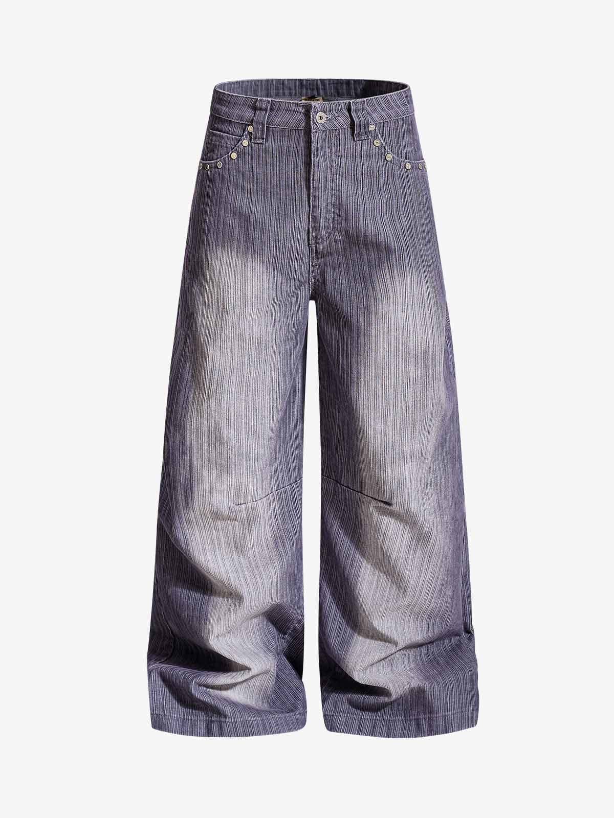 Vintage Washed Pinstripe Studded Baggy Jeans 