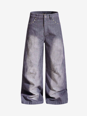 Vintage Washed Pinstripe Studded Baggy Jeans 