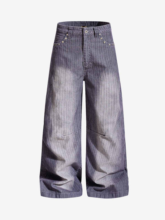 Vintage Washed Pinstripe Studded Baggy Jeans