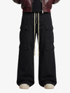 Woven Multi-Pocket Baggy Flared Pants - 2321