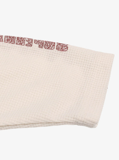 Waffle Knit Graphic Print Crewneck Sweatshirt - 2496 