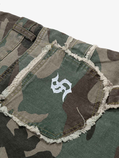 Retro Double Waist Camouflage Barrel Pants 