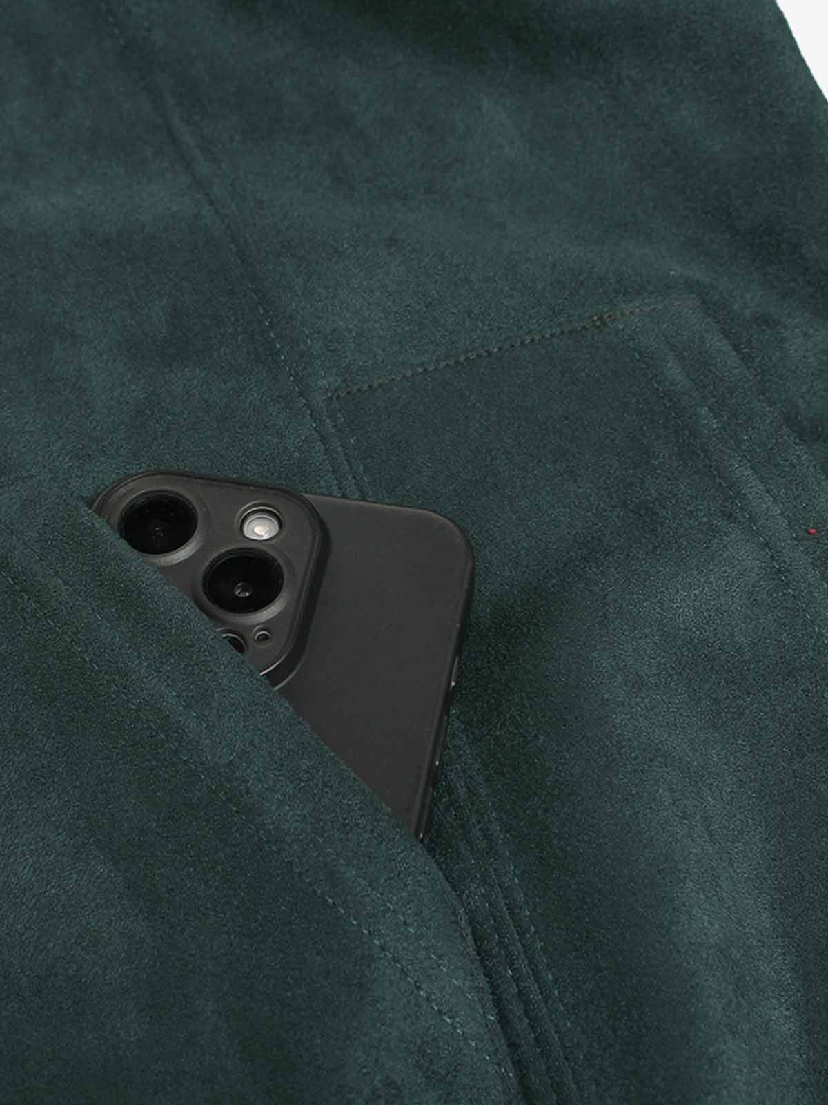 Suede Letter Embroidered Cropped Zip-Up Hoodie 