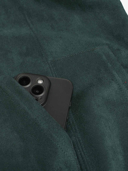 Suede Letter Embroidered Cropped Zip-Up Hoodie 