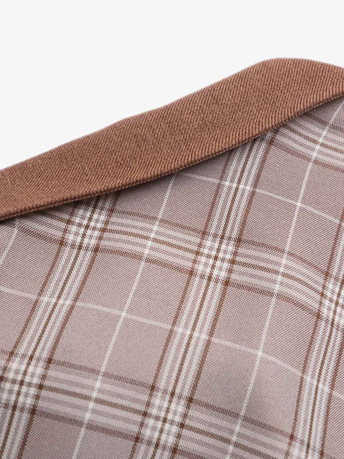 Faux Two-piece Pearl Button Plaid Short-sleeved Shirt 