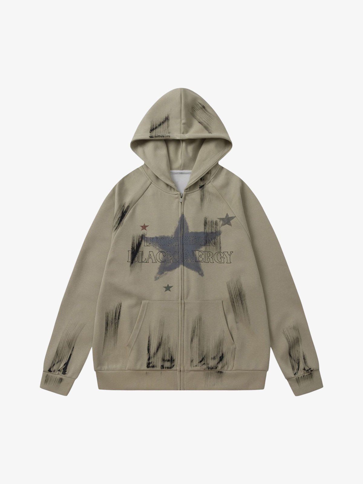 Retro Wasteland Star-Print Brush Ink Print Cardigan Hoodie 