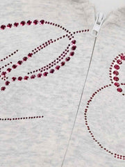 Street Hip-Hop Rhinestone Cropped Zip Up Hoodie 