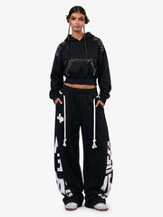 Graffiti Pearl Embellished Cropped Hoodie
