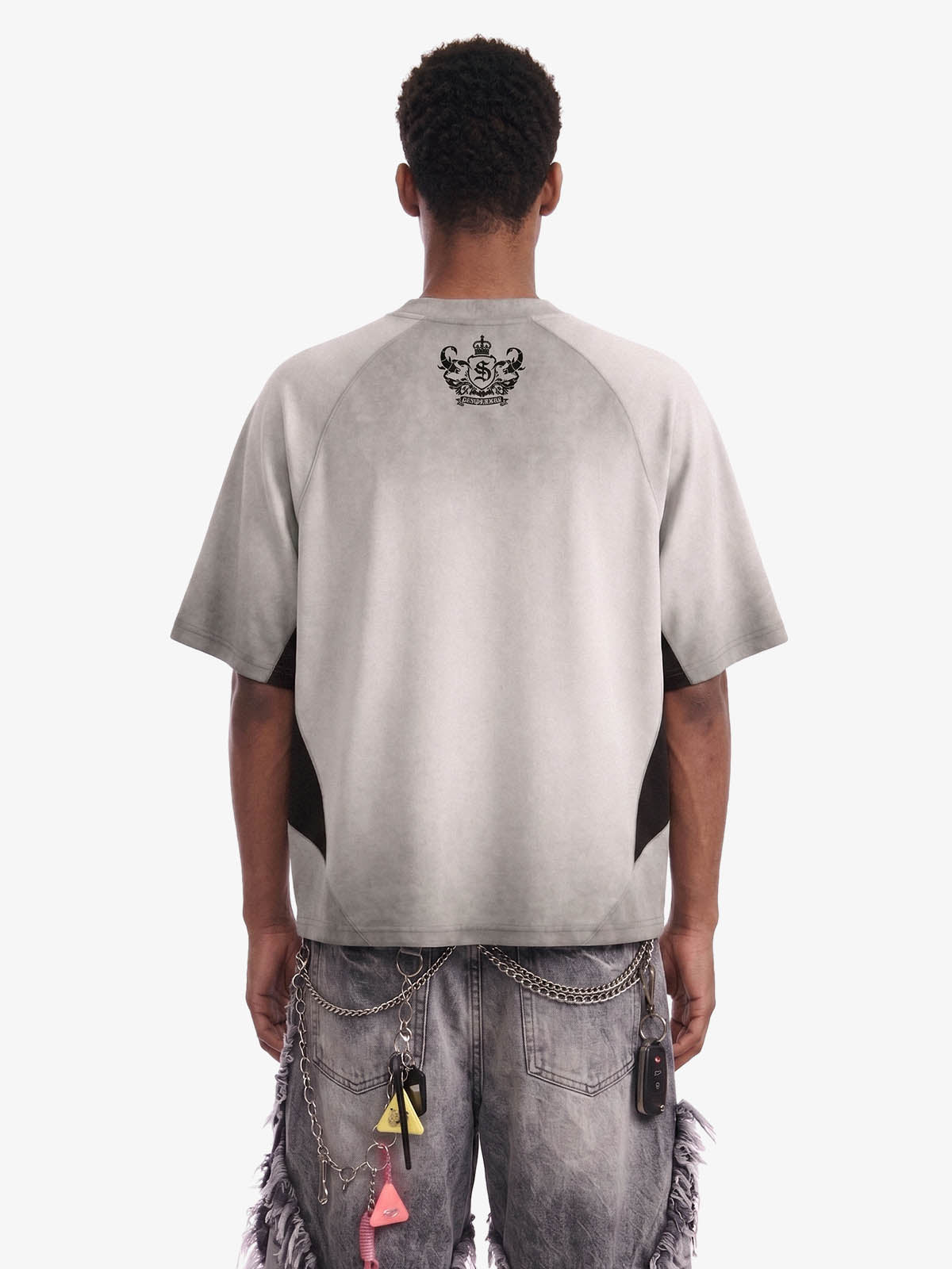 Faux Suede Panel Graphic T-Shirt 