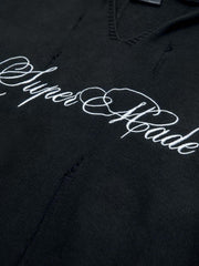 Distressed Embroidered Hooded Knit Vest
