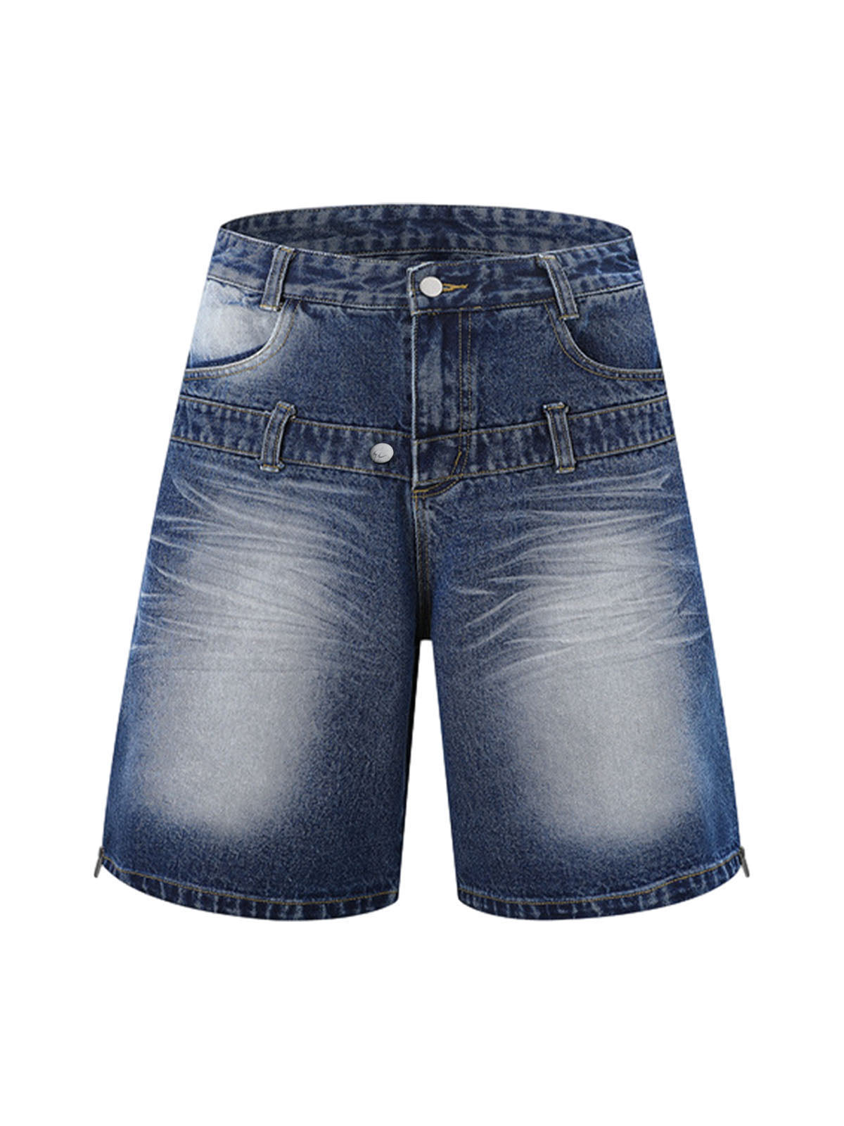 Distressed Washed Workwear Denim Shirt And Jorts Set 