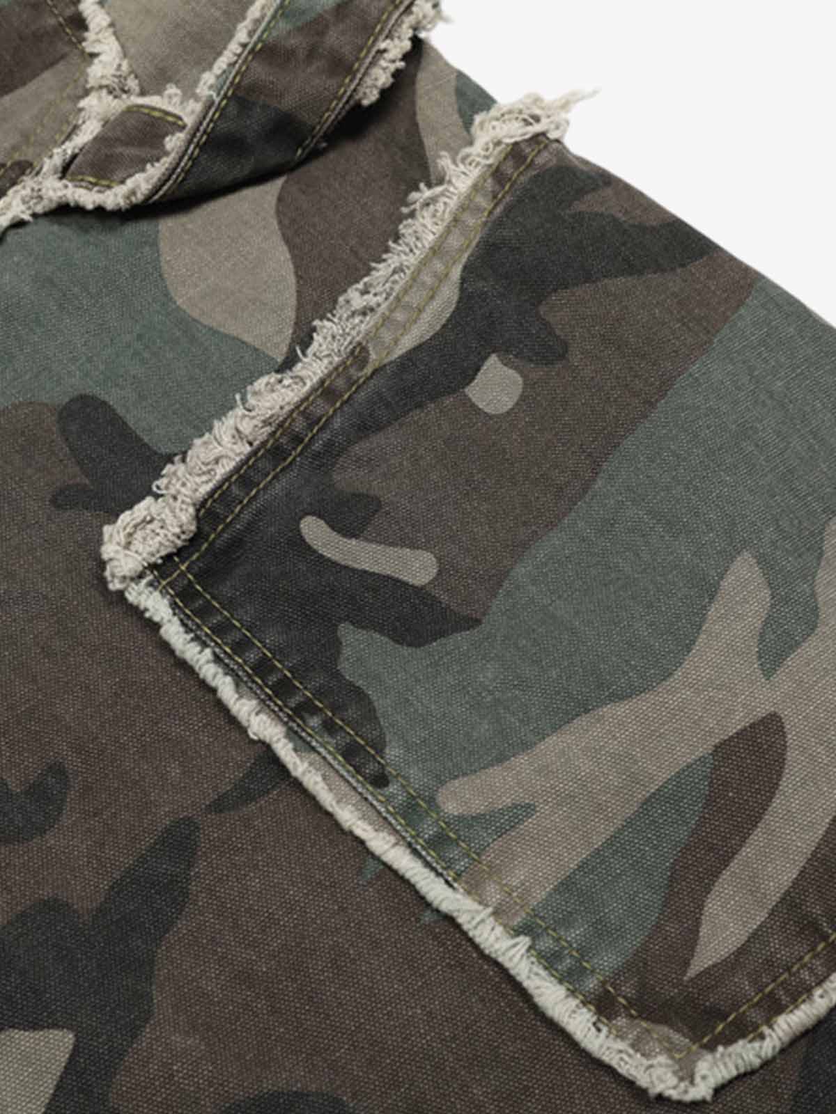 Retro Double Waist Camouflage Barrel Pants 