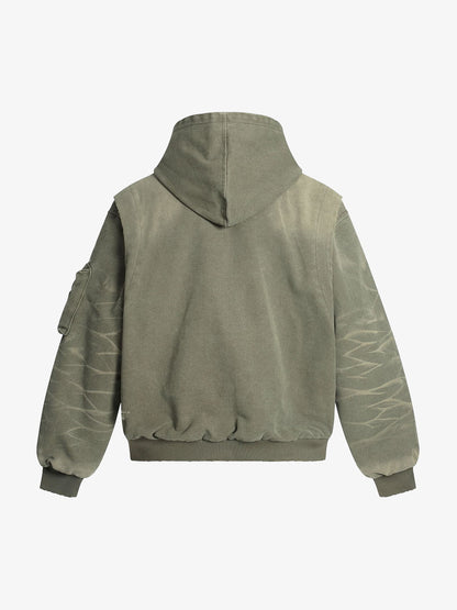 Retro Deconstructed Panel Washed Hooded Jacket 