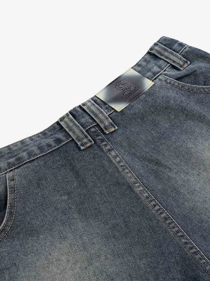 Frayed Layered Paneled Denim Jorts