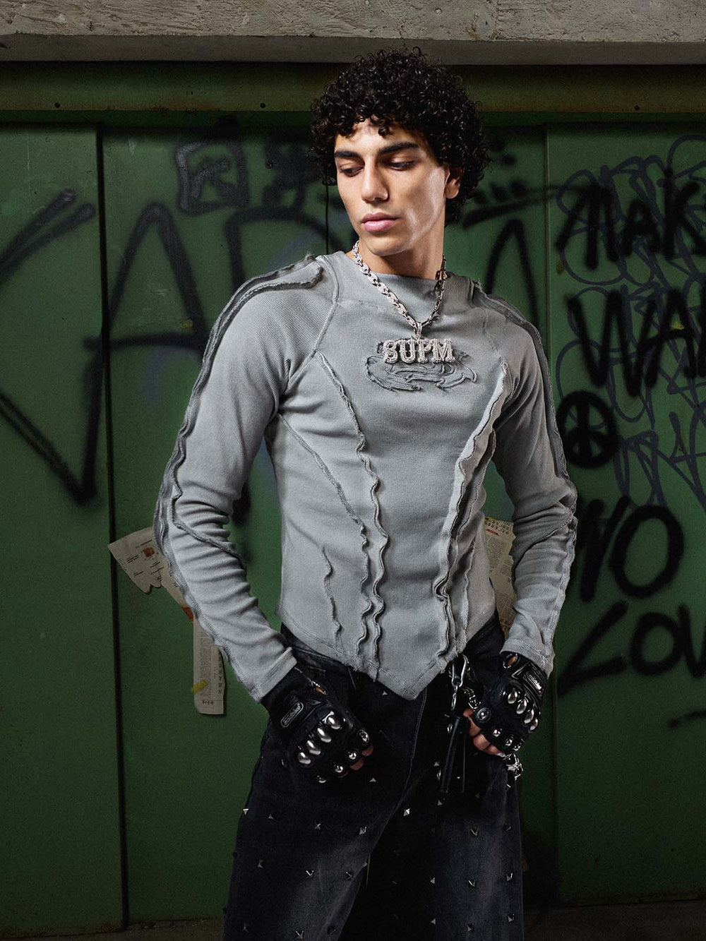 Vintage Washed Sculpted Seam Ribbed Long Sleeve T-Shirt - 2624